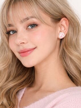 Pink Paw Print Stud Earrings